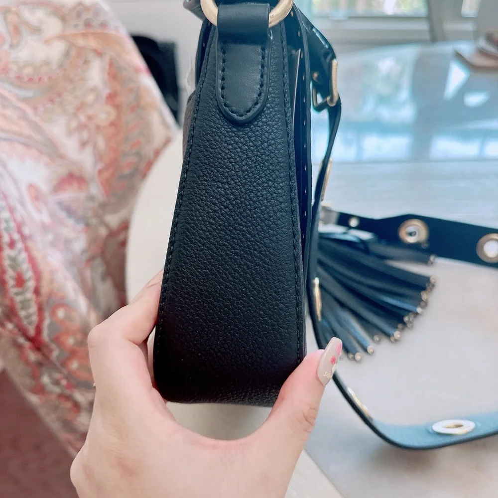 Michael Kors Brooklyn Medium Saddle Bag Leather Black/NWT - Picture 6 of 15